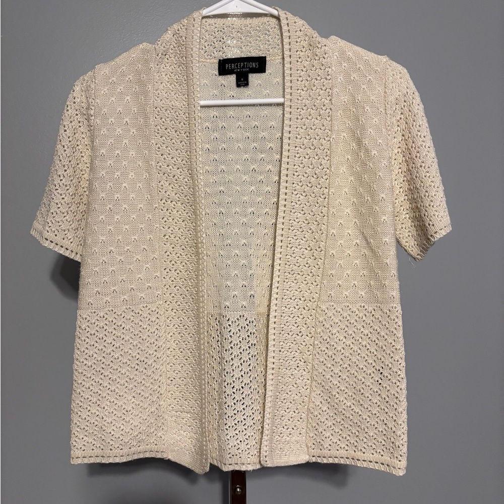 Perceptions NY Lightweight Women's‎ Open Front Short Sleeve Cardigan S Ivory